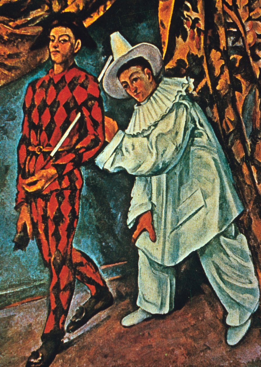 Harlekin og Pierrot, 1888 av Paul Cézanne