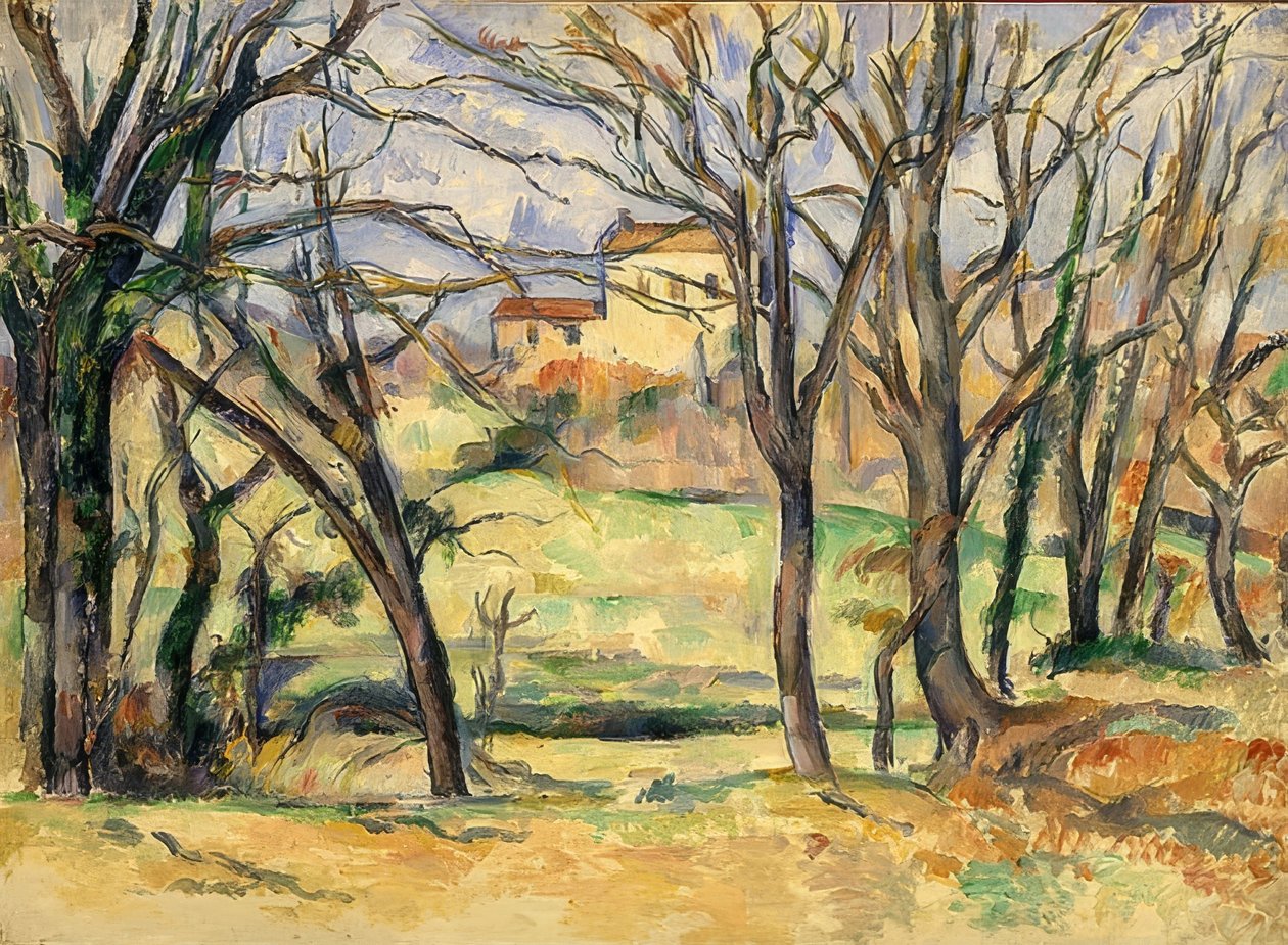 Trær og hus, Jas de Bouffan. 1885-86 av Paul Cézanne