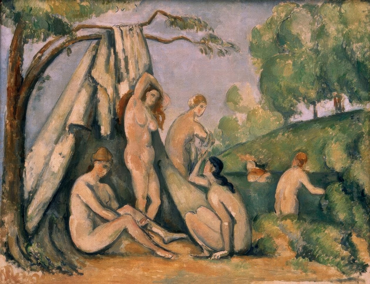 Badende foran teltet av Paul Cézanne