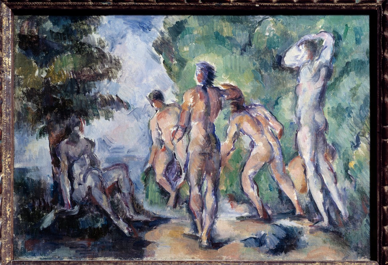 Badende maleri av Paul Cezanne (1839-1906) 1895 Søn. 0,22x0,33 m Lyon, Musee des Beaux Arts - The Baders. Maleri av Paul Cezanne (1839-1906) av Paul Cézanne