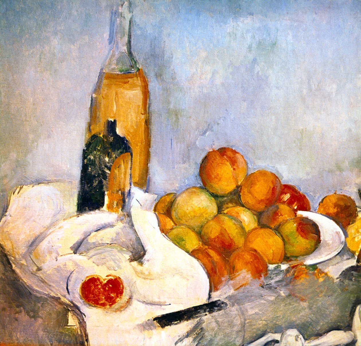 Flasker og epler, c1870-1906 av Paul Cézanne