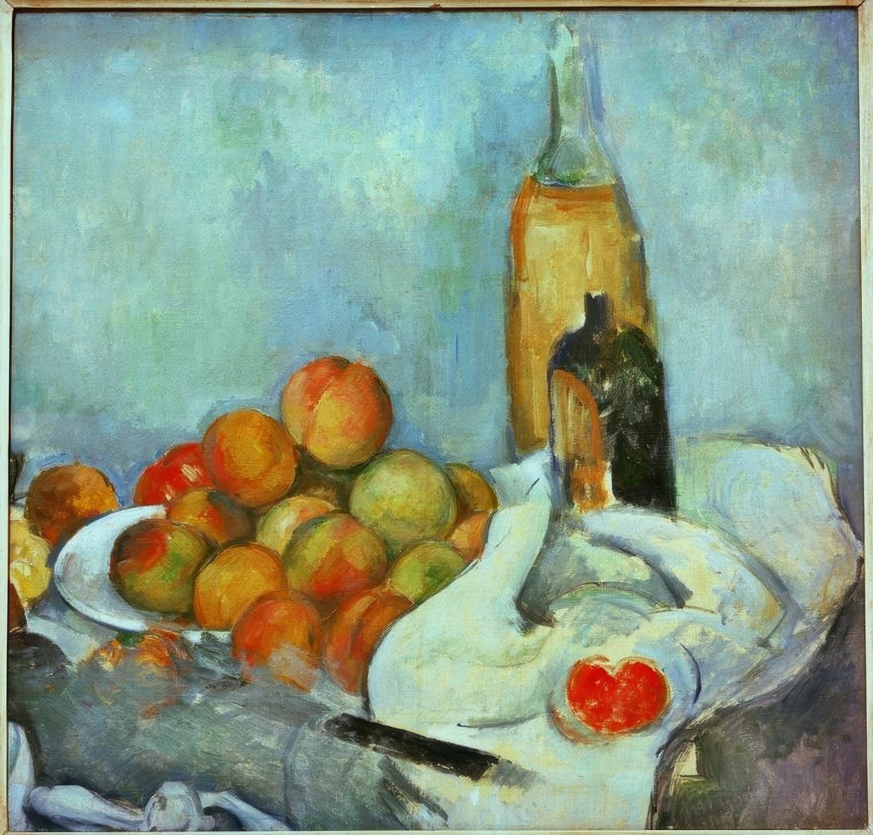 Flasker og fersken av Paul Cézanne