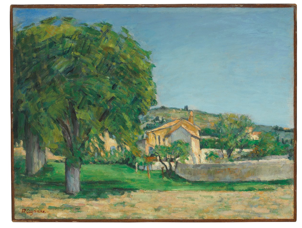 Kastanjetrær og gård ved Jas de Bouffan, ca. 1876 av Paul Cézanne