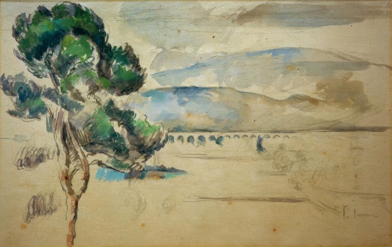 Arc-dalen med viadukt og et furutre av Paul Cézanne