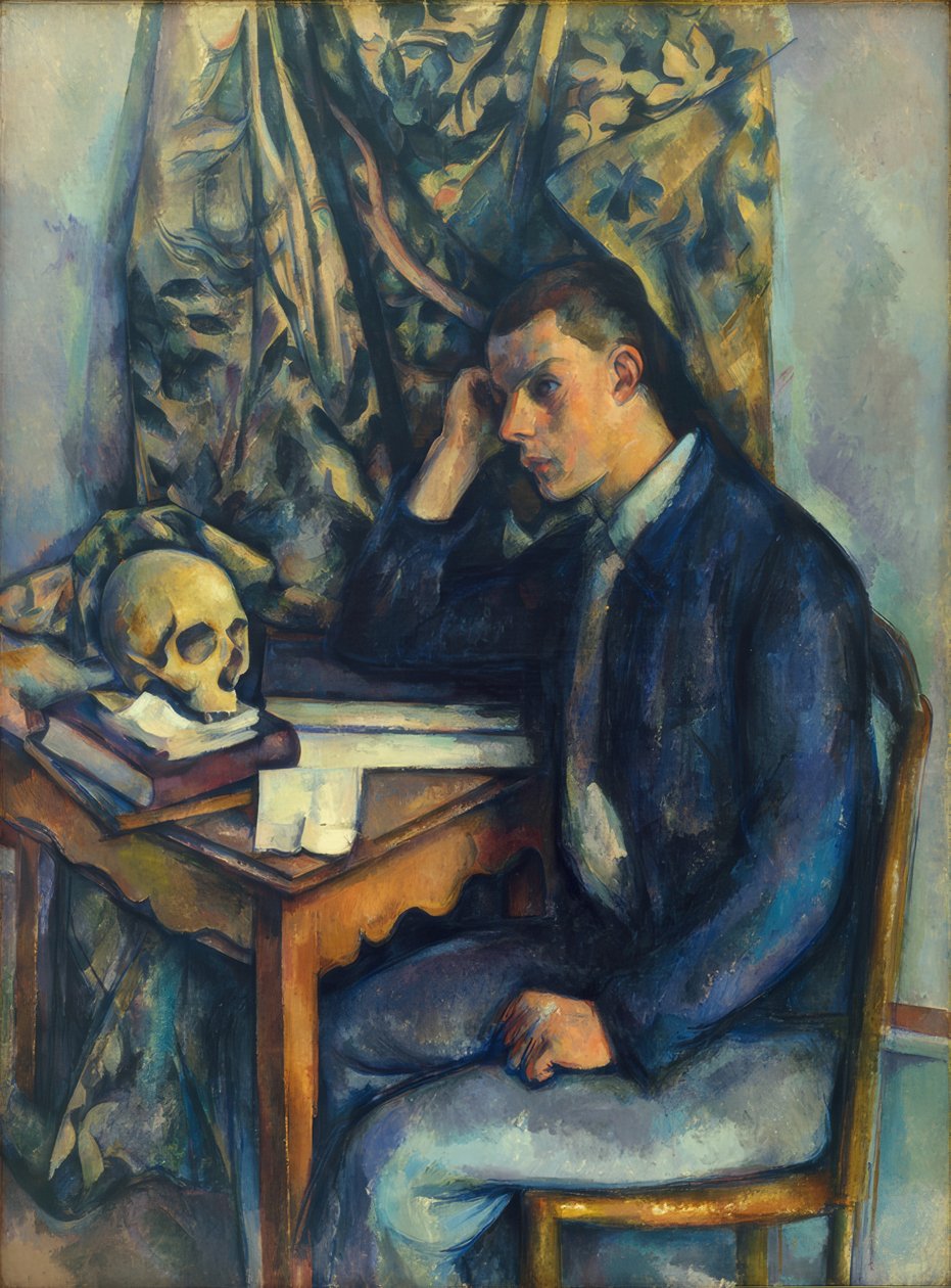 Ung mann med hodeskalle av Paul Cézanne