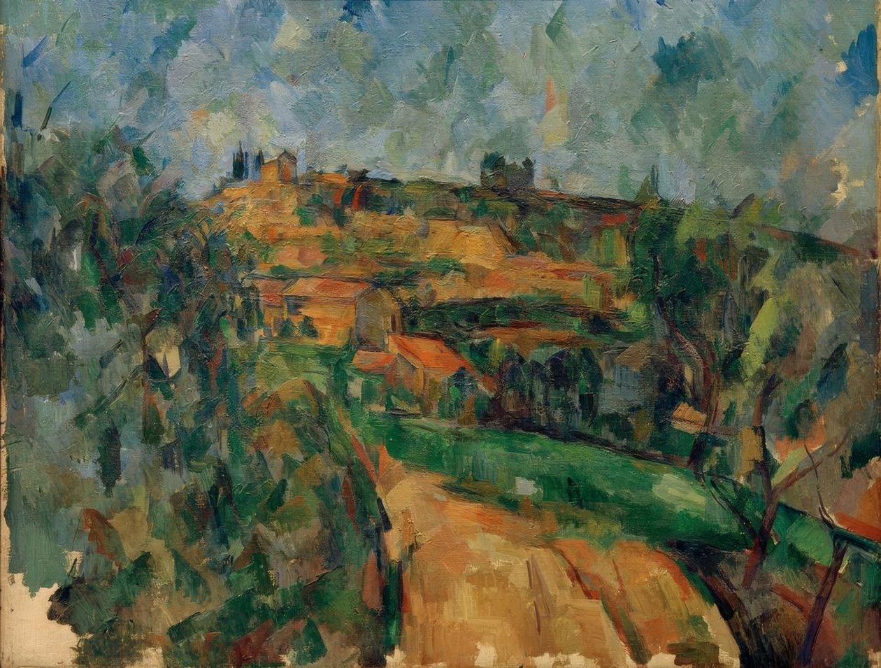 Den svingete veien på toppen av Chemin des Lauves av Paul Cézanne