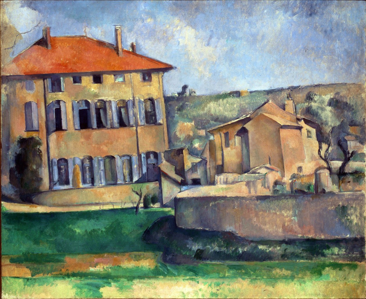 Maison et ferme a Jas de Bouffan - Hus og gård ved Jas de Bouffan av Cezanne, Paul (1839-1906). Olje på lerret, størrelse: 60x73, ca 1887, Nasjonalgalleriet, Praha av Paul Cézanne