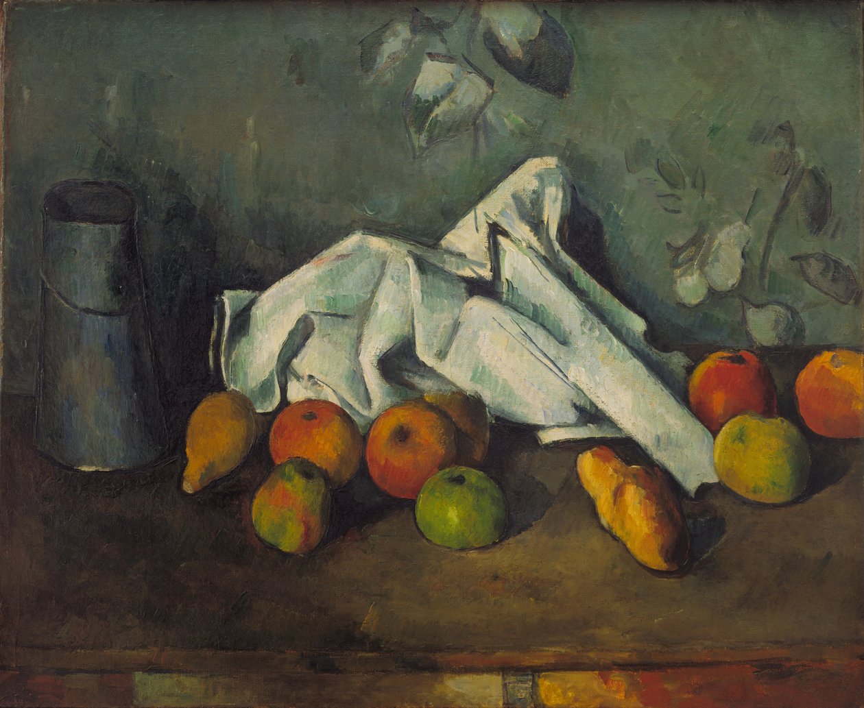 Melkeboks og epler, 1879-1880 av Paul Cézanne
