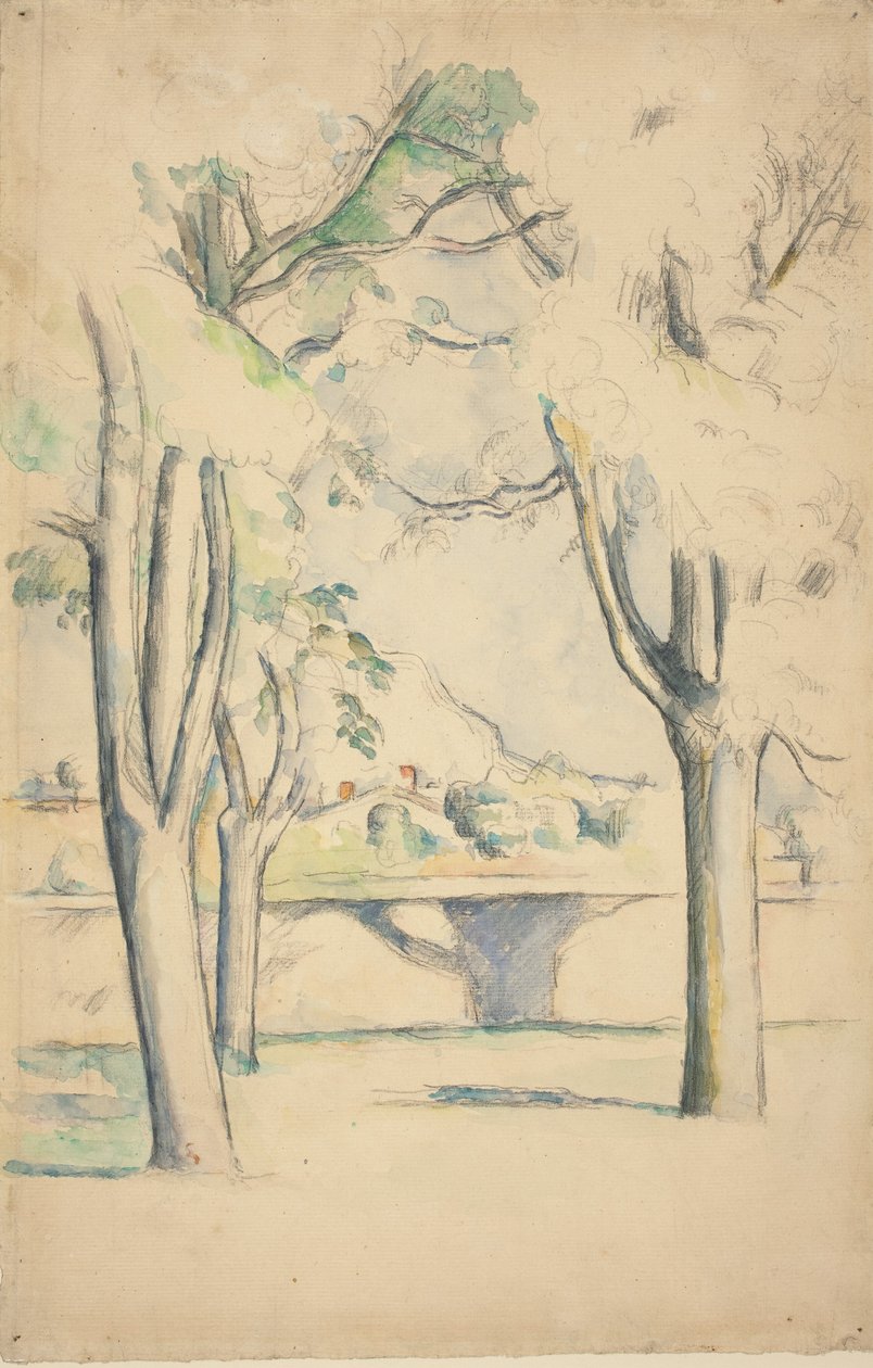 Mont Sainte-Victoire sett bortenfor muren til Jas de Bouffan, ca. 18851888. av Paul Cézanne