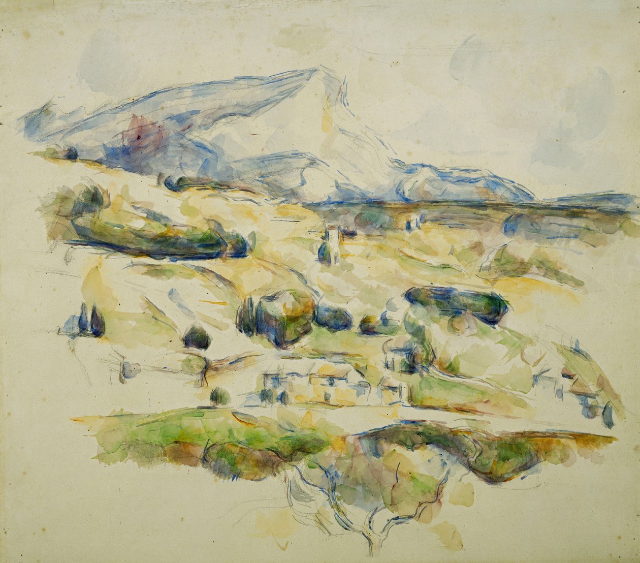 Mount Sainte Victoire ser mot Lauves; Sainte Victoire-fjellet sett fra Lauves, ca. 1902-1906 av Paul Cézanne