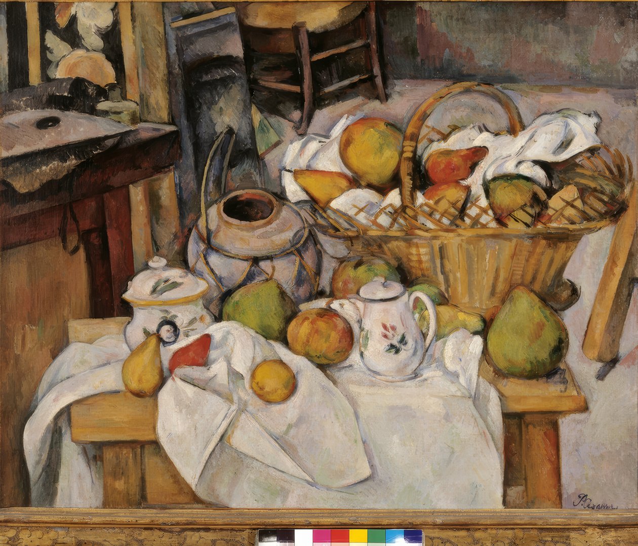 Stilleben med kurv eller Kjøkkenbordet av Paul Cézanne