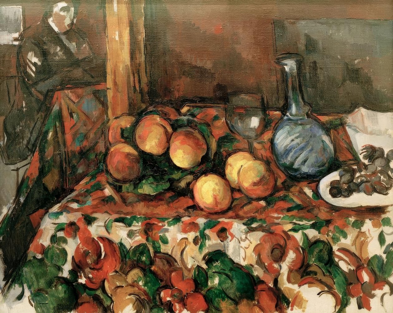 Fersken, karaffel og karakter av Paul Cézanne