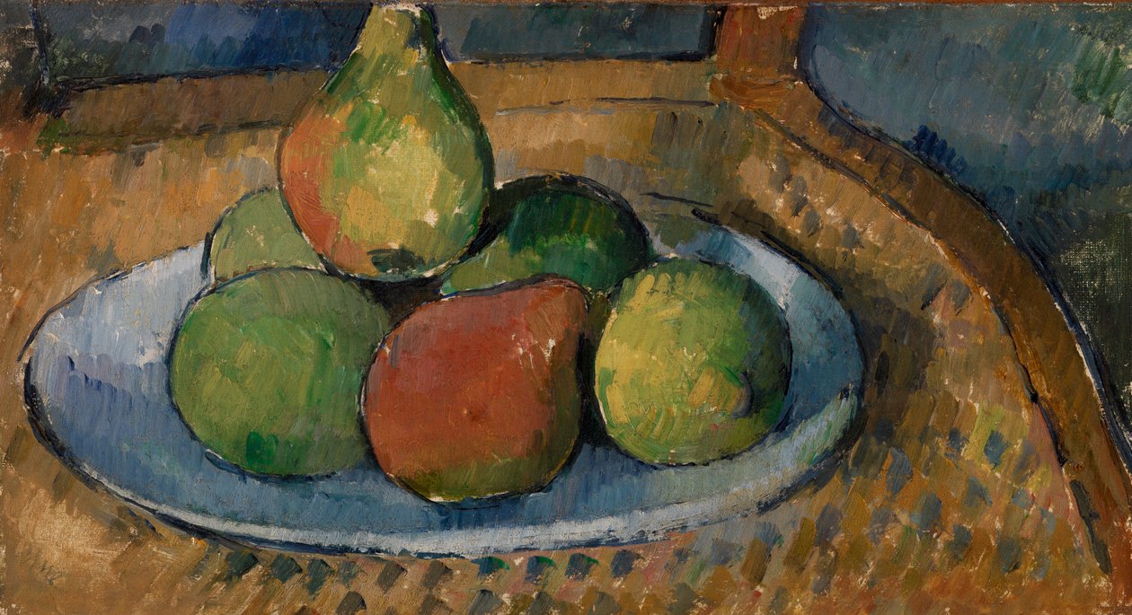 Tallerken med frukt på en stol av Paul Cézanne