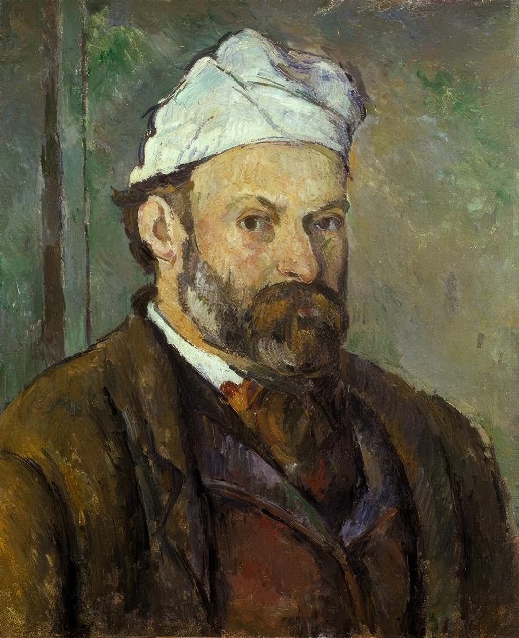Portrett av kunstneren i den hvite hetten av Paul Cézanne