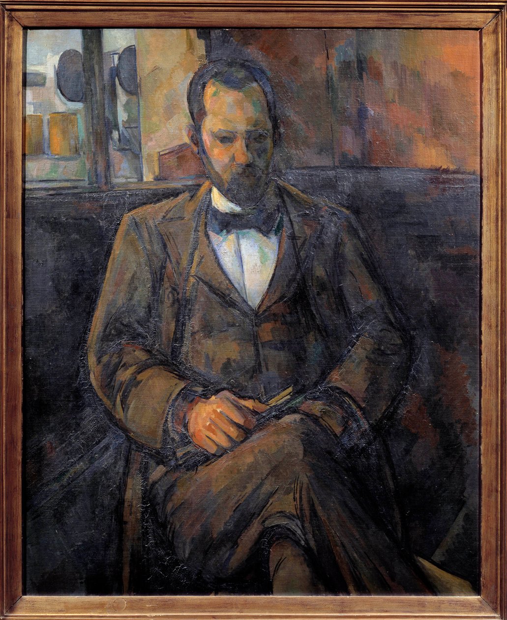 Portrett av Ambroise Vollard (1866-1939) Kunsthandlermaleri av Paul Cezanne (1839-1906) 1899 Søn. 1x0,81 m Paris, Petit Palais Museum - Portrett av Ambroise Vollard (1866-1939), kunsthandler. Maleri av Paul Cezanne (1839-1906) 1899. 1x 0,81 m. Maler av Paul Cézanne