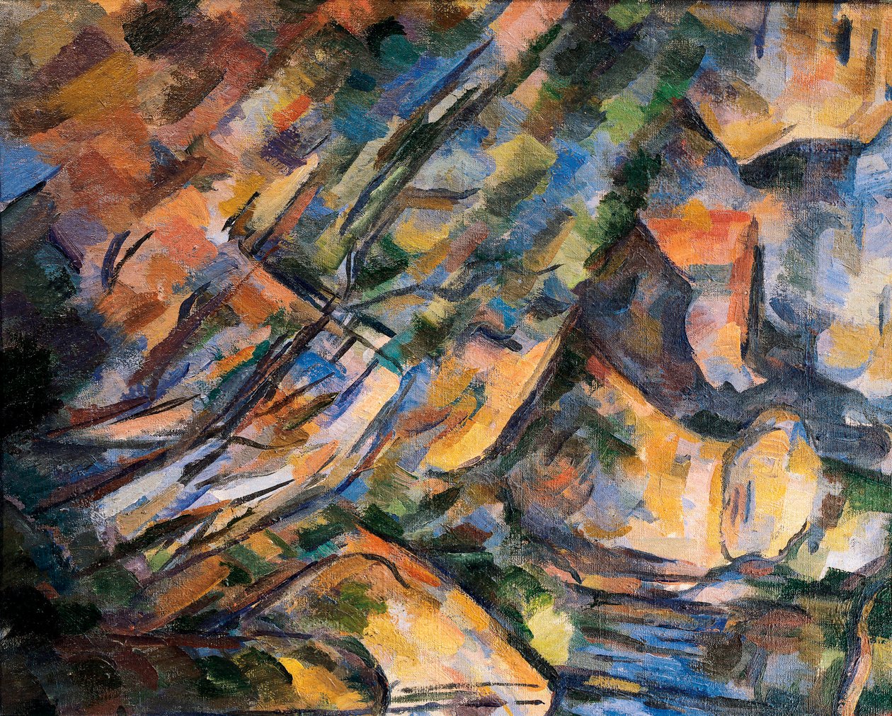 Steiner nær hulene over Chateau Noir, detalj. Maleri av Paul Cezanne (1839-1906) av Paul Cézanne