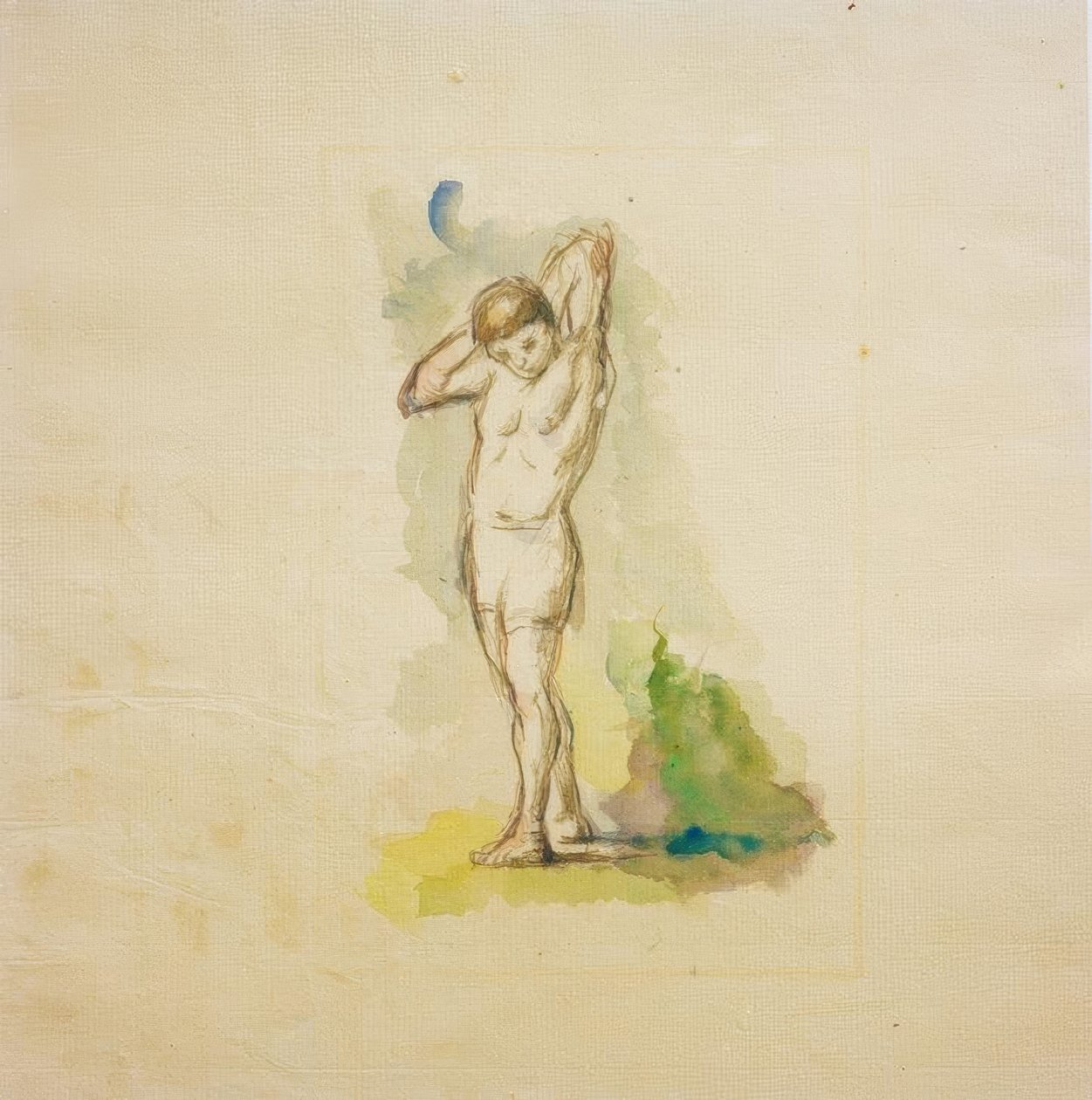 Stående badende med armene foldet bak nakken av Paul Cézanne