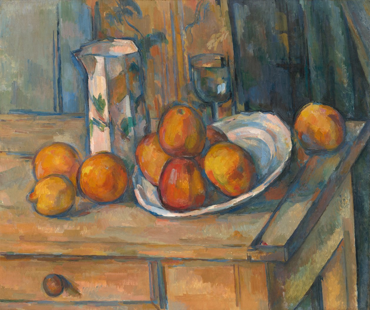 Stilleben med melkekanne og frukt, ca. 1900. av Paul Cézanne