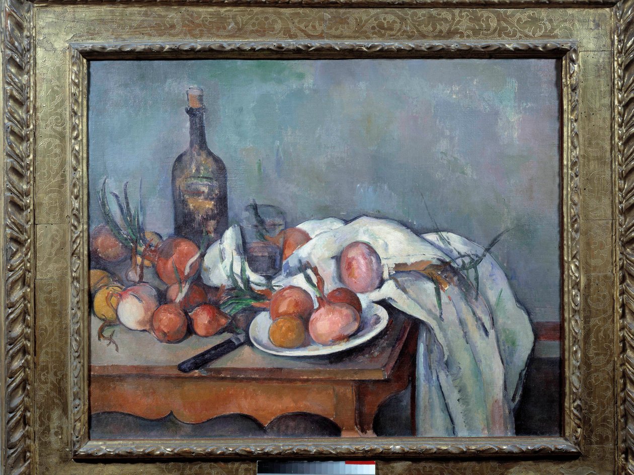 Stilleben med løk maleri av Paul Cezanne (1839-1906) 1895 Søn. 0,66x0,82 m. Paris, Musee d