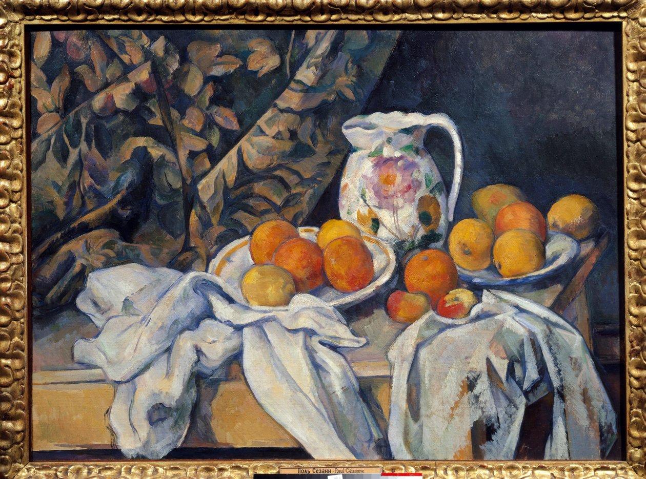 Stilleben på gardinen. Maleri av Paul Cezanne (1839-1906) av Paul Cézanne