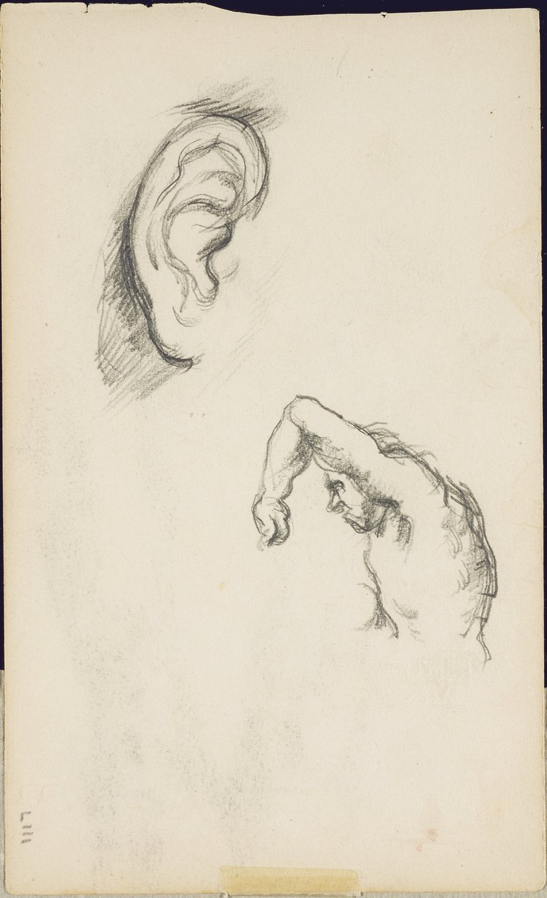 Studier etter Luca Signorelli: et øre og en figur av en mann, ca. 1877-80 av Paul Cézanne