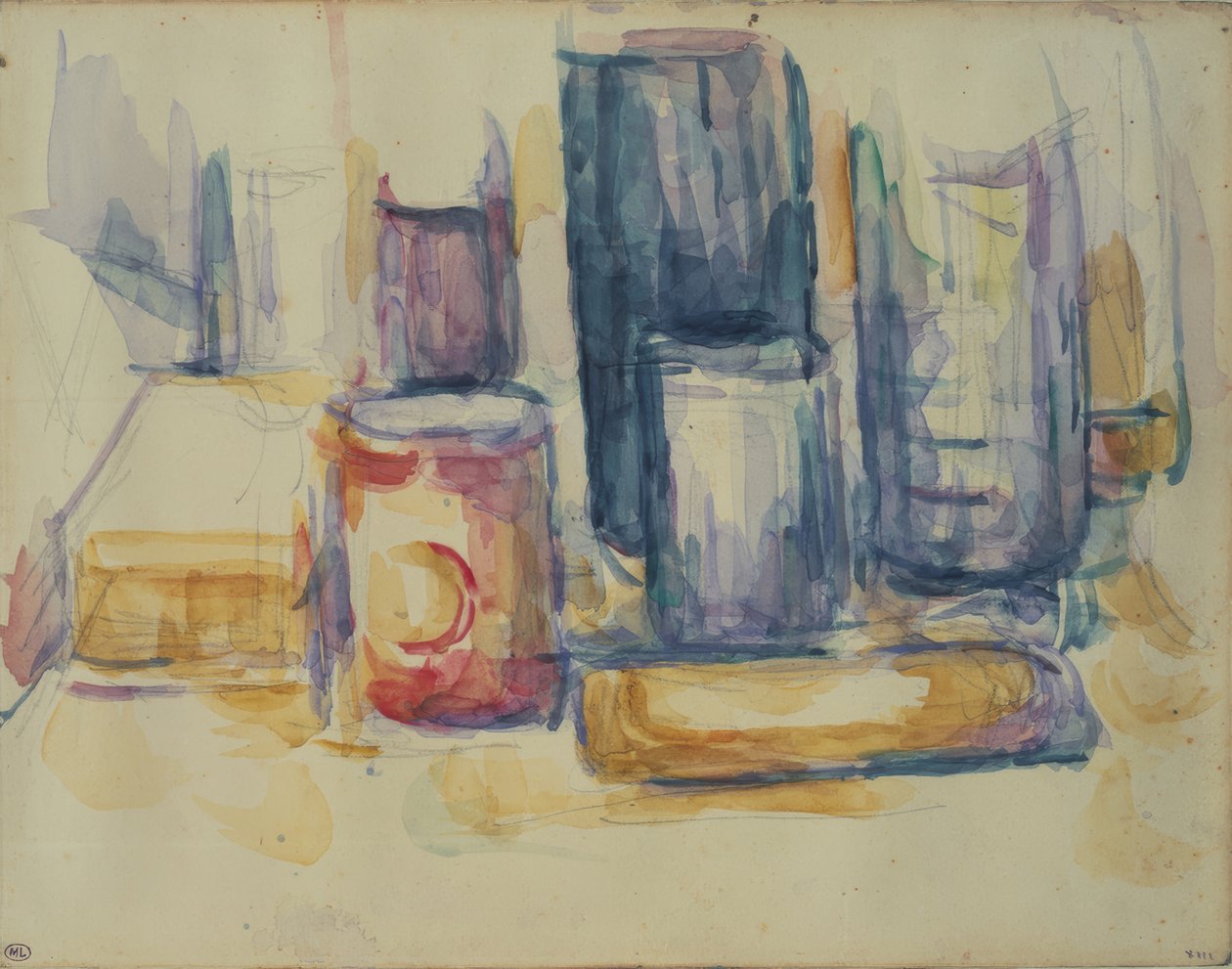 Kjøkkenbord: krukker og flasker av Paul Cézanne
