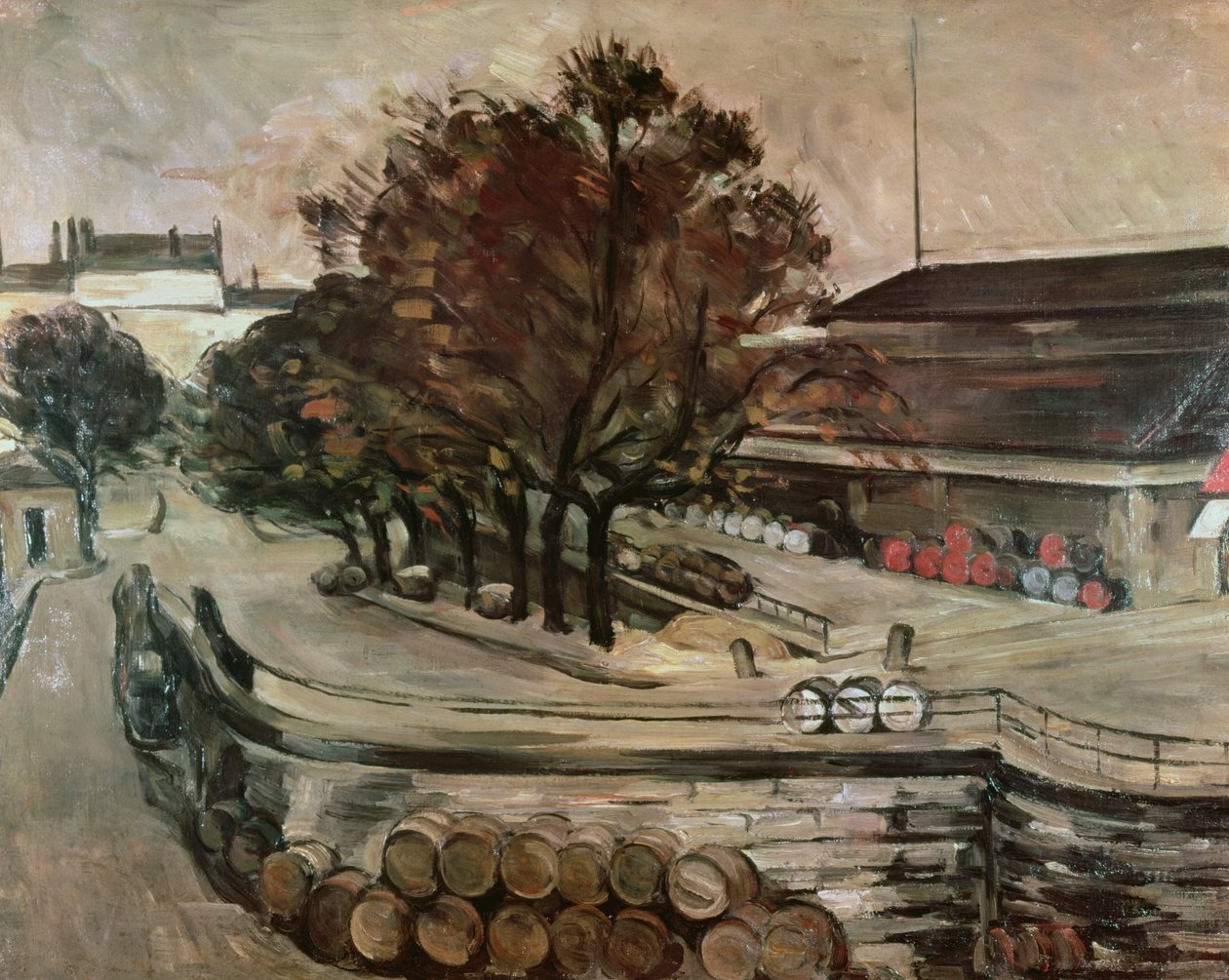 Halle aux Vins, sett fra rue de Jussieu, 1872 av Paul Cézanne