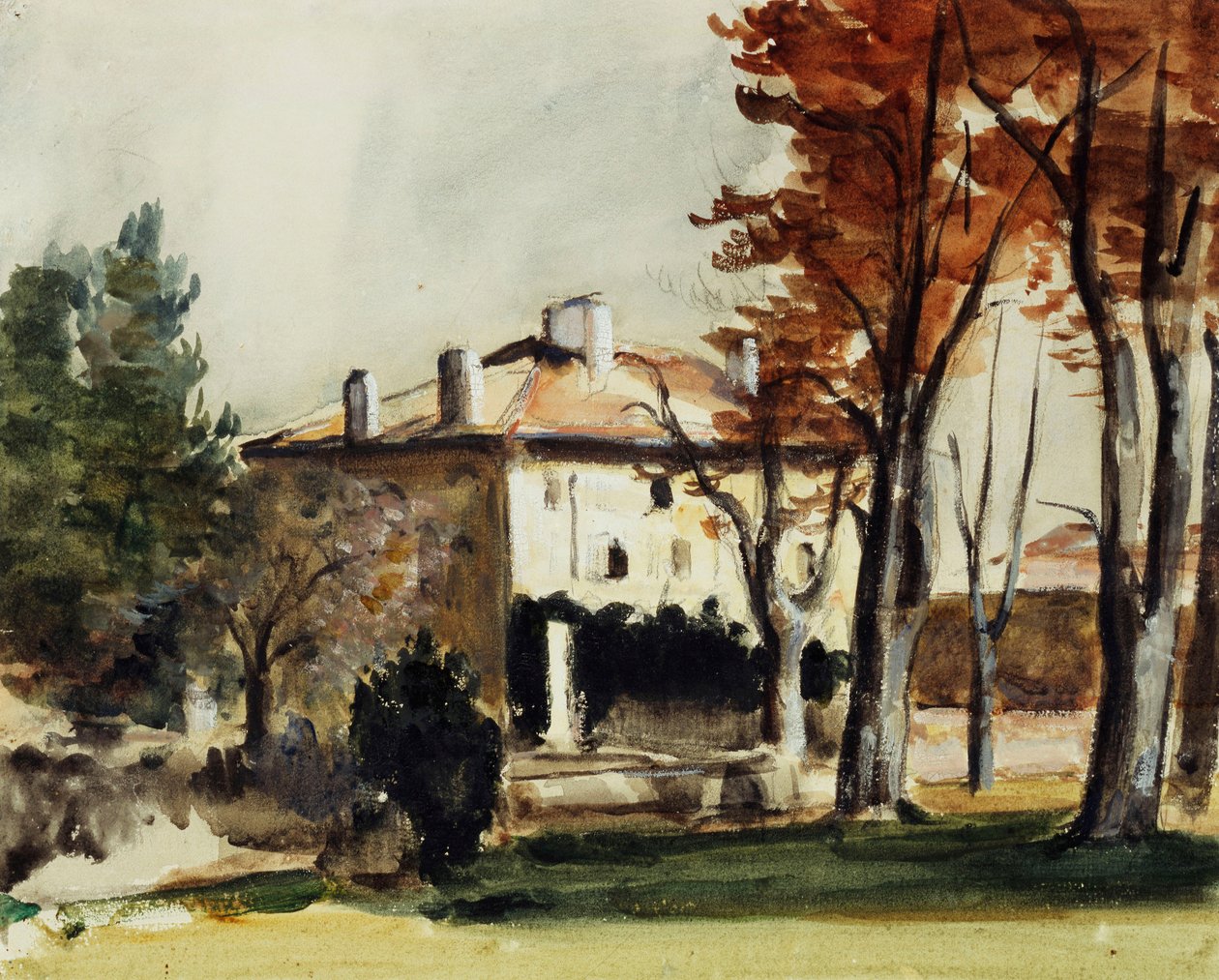 Huset til Jas de Bouffan; Herregården til Jas de Bouffan, ca. 1870 av Paul Cézanne