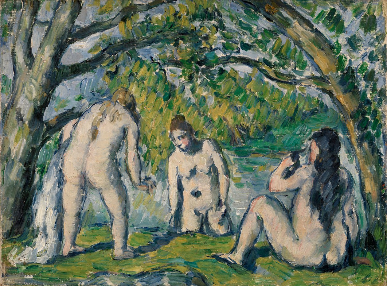 Tre badende av Paul Cézanne