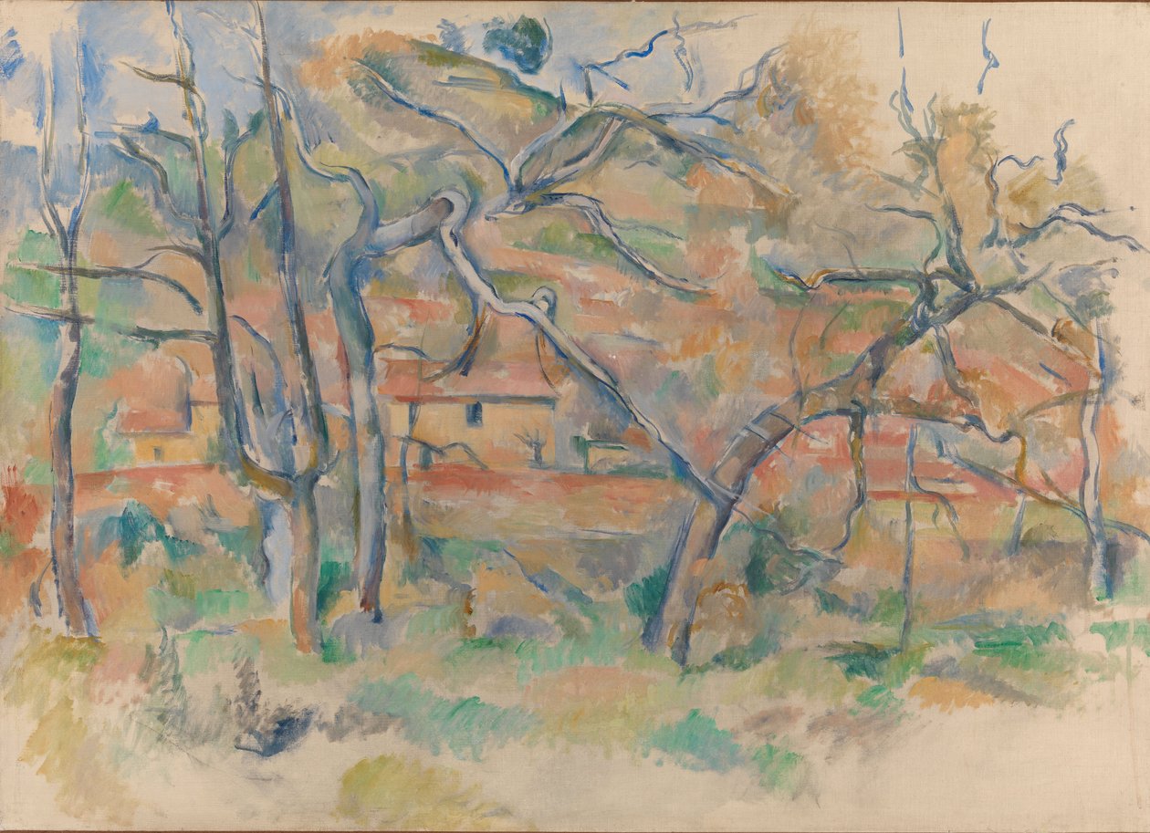 Trær og hus, Provence, ca. 1885 (olje på lerret) av Paul Cézanne