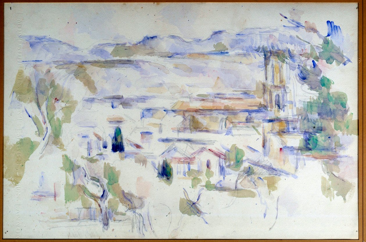 Utsikt over Cathedrale d"Aix en Provence Akvarell på linje ved blygruven av Paul Cezanne av Paul Cézanne