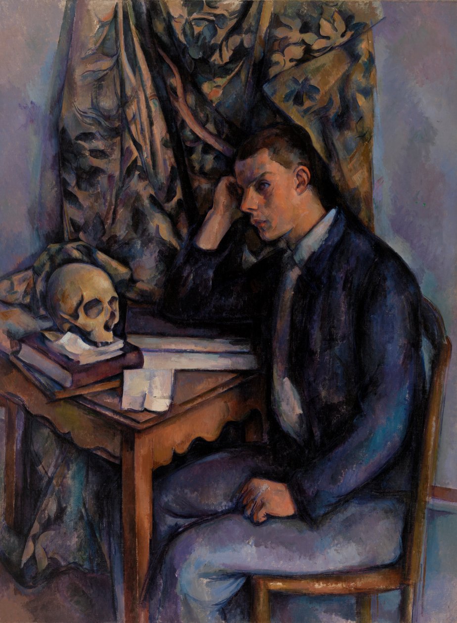 Ung mann og hodeskalle av Paul Cézanne