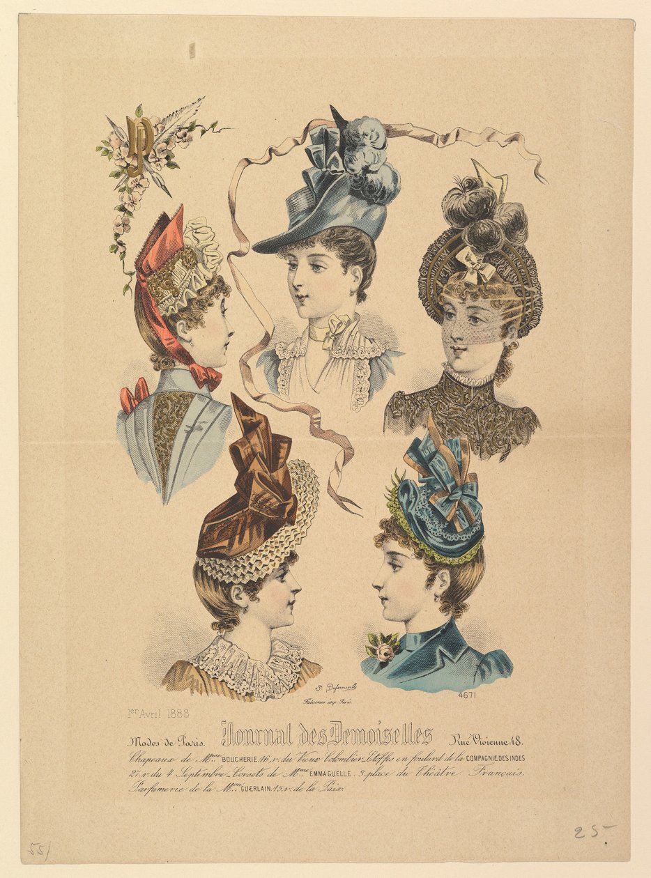 Damehatter, nr. 4671, fra Journal des Demoiselles, 1. april 1888. av Paul Deferneville