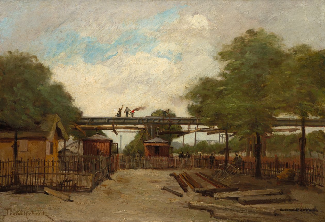 Bygging av en forhøyet jernbane: Bro over Cours de Vincennes, 1888. av Paul Desire Trouillebert