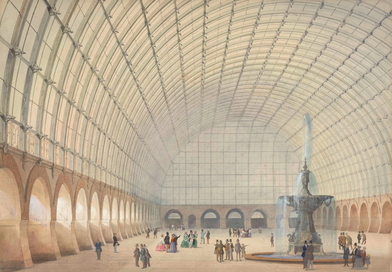 Design for en trenings- og industriutstillingshall i Wien, perspektivinteriør, 1853. av Paul Eduard Sprenger