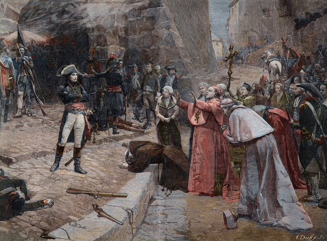 Beleiringen av Pavia fra maleriet av Boutigny - Første koalisjon: opprør fra befolkningen i Pavia (Italia) mot de franske troppene til Napoleon 23. og 24. april 1796 under den første italienske kampanjen (1796-1797) etter maleriet av Paul- Emile Bouti av Paul Émile Boutigny