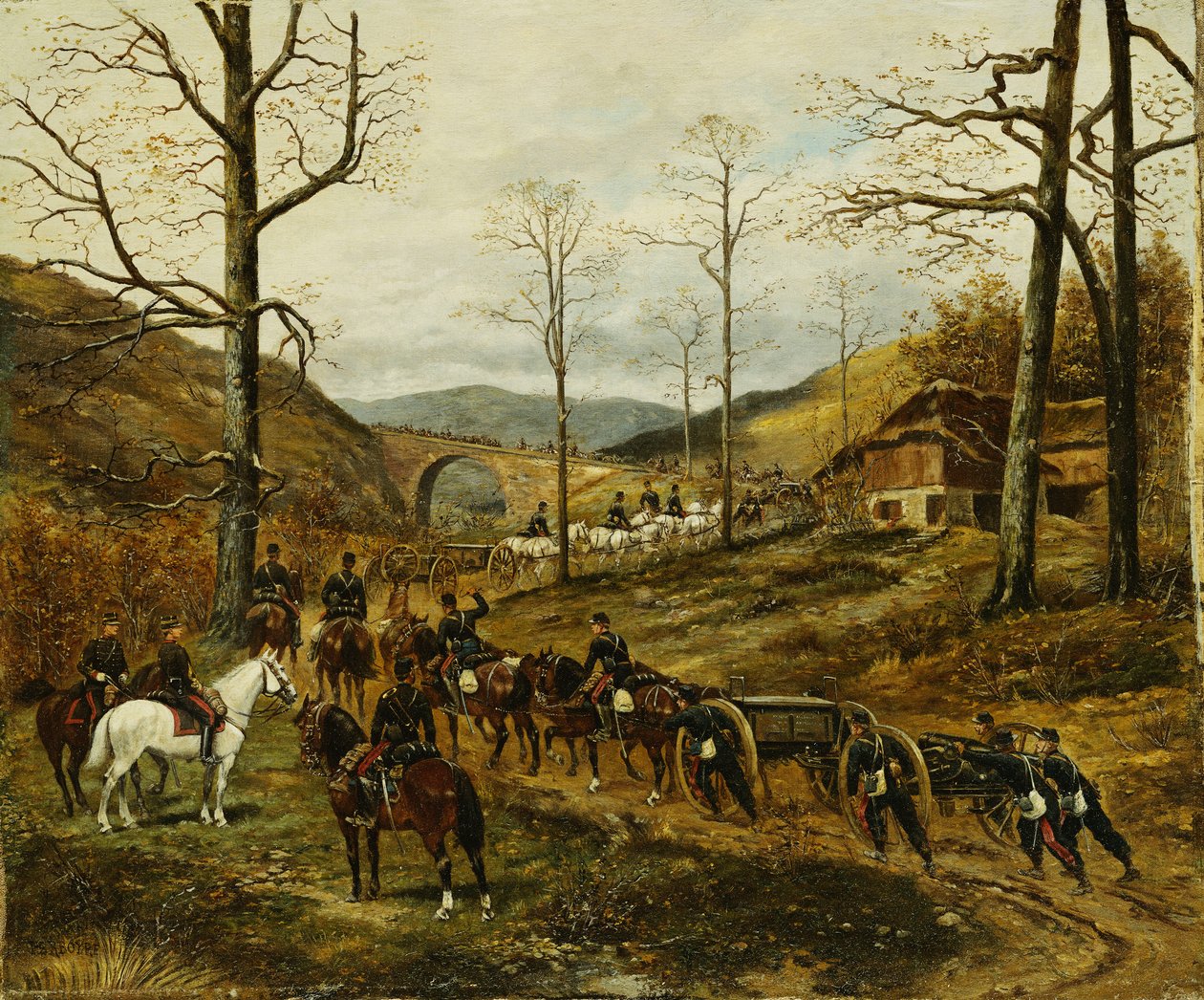 Artilleri beveger seg gjennom en dal, Rezonville, av Paul Emile Leon Perboyre