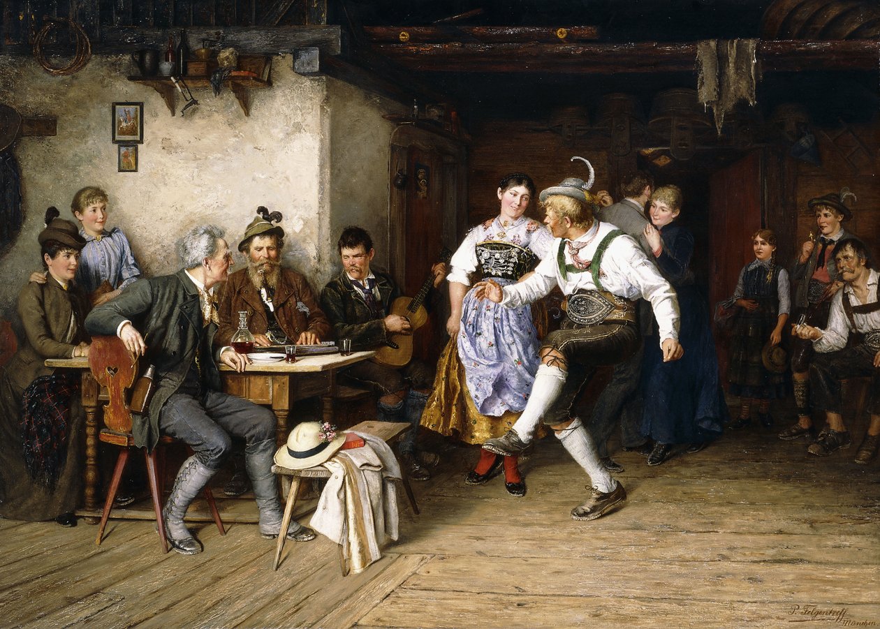 Interiør av en Weinstube (olje på lerret) av Paul Felgentreff
