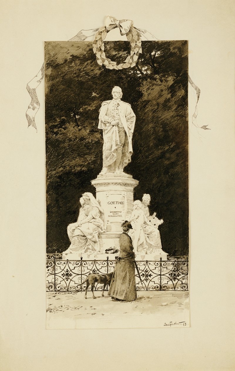 En elegant dame ved statuen av Goethe, 1888 av Paul Fischer