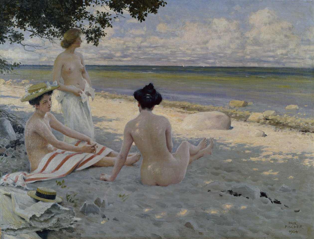 On the Beach (olje på lerret) av Paul Fischer