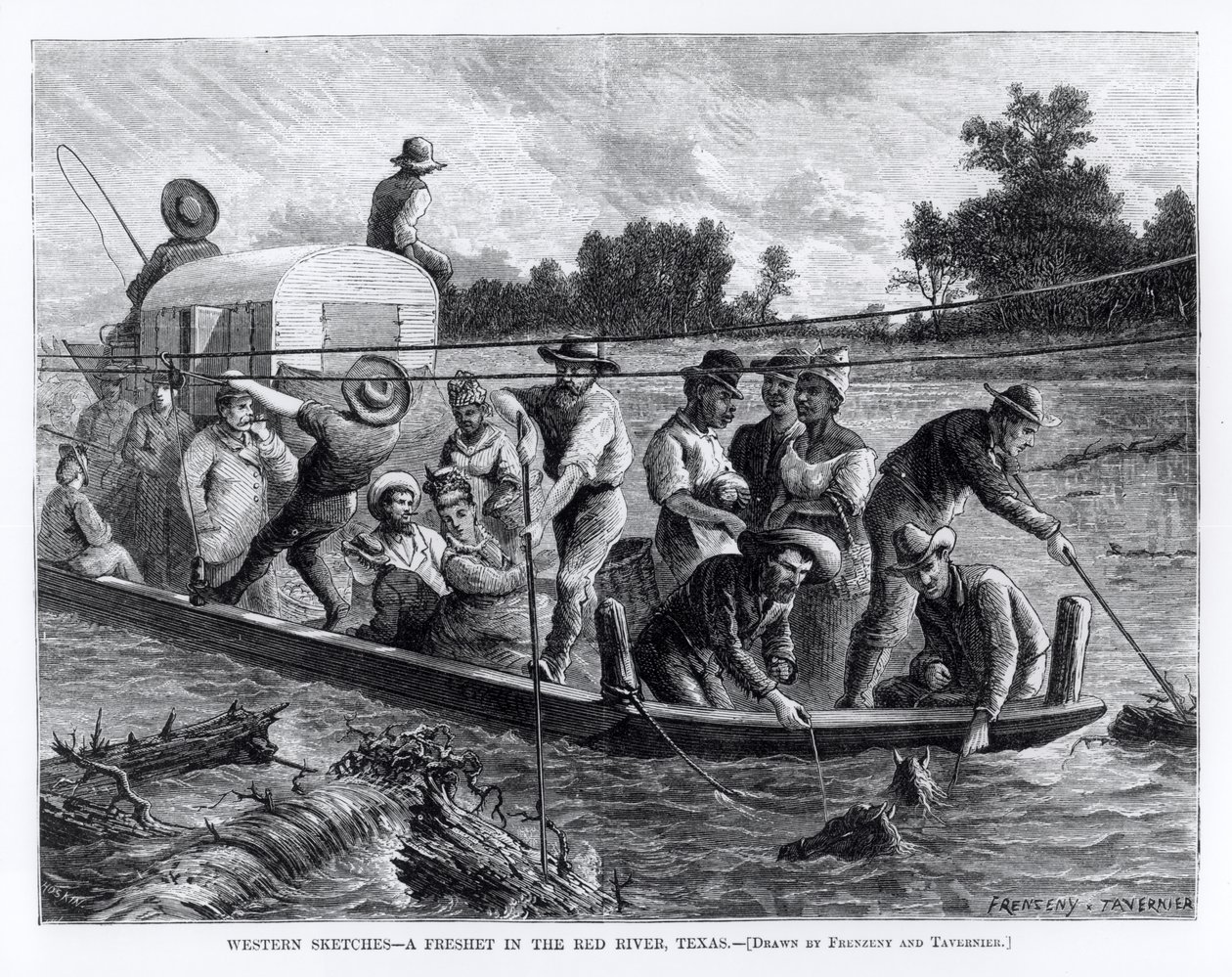 Western Sketches, a Freshet in the Red River, Texas, illustrasjon fra 