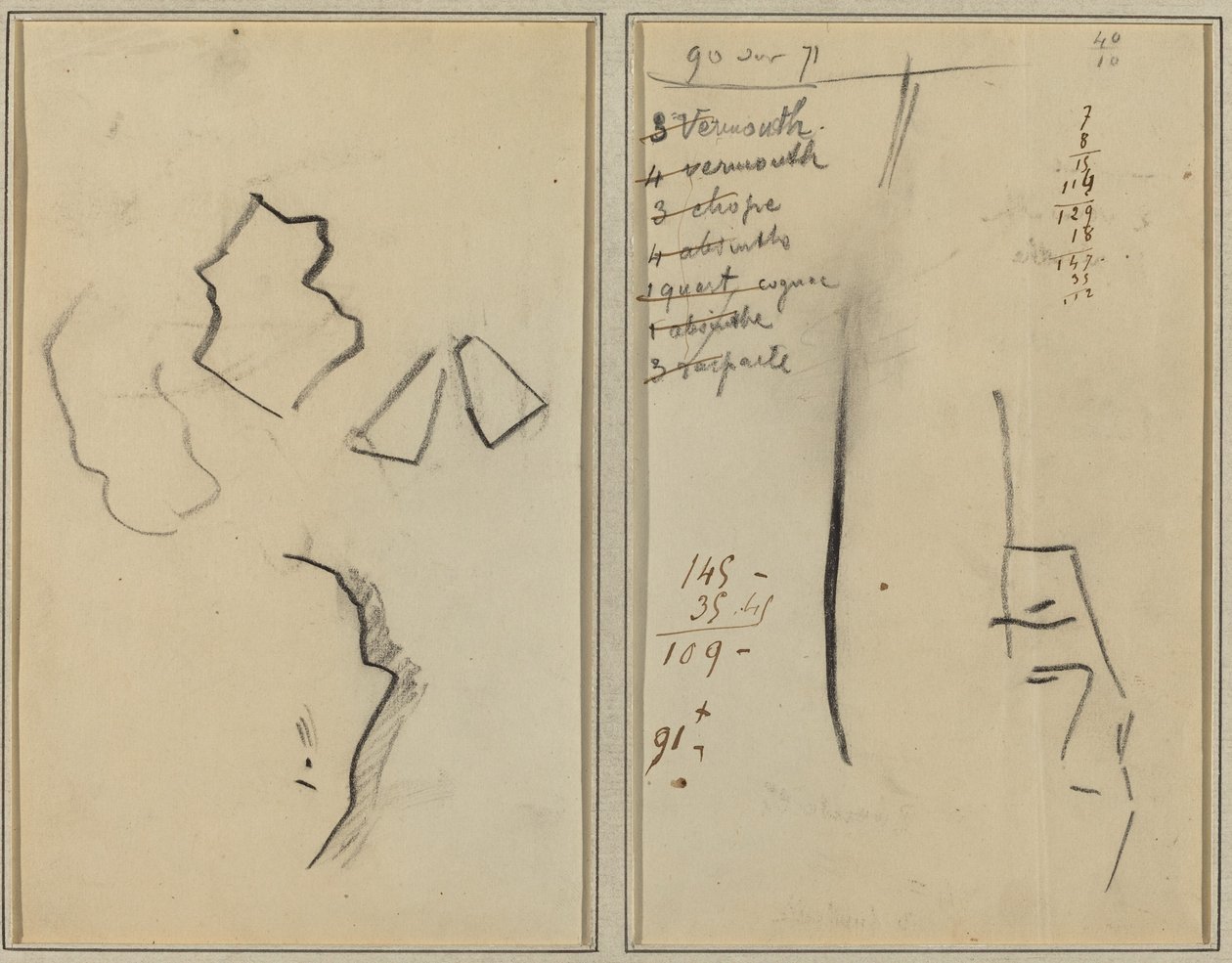 En profil og fire former; Skisse av en manns hode [recto] av Paul Gauguin