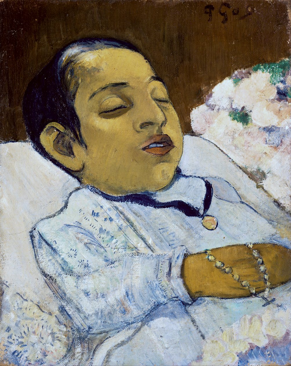 ""Atiti"" Det døde barnet i en seng - Maleri av Paul Gauguin av Paul Gauguin