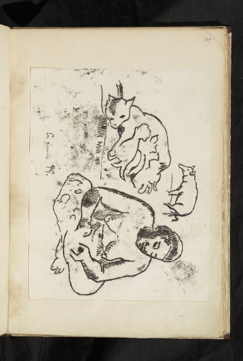 Avant et après - Sittende kvinne, katt med kattunger og en gris av Paul Gauguin