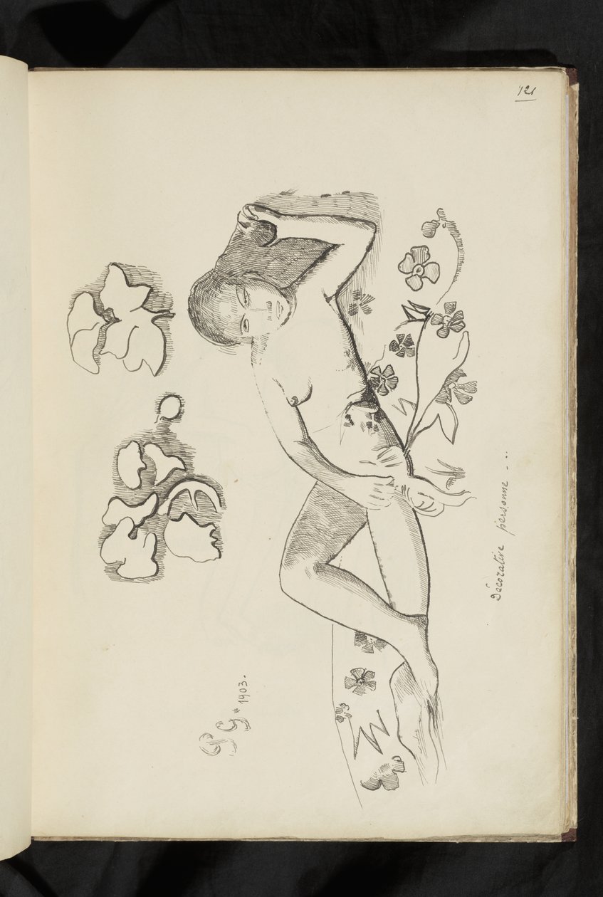 Før og etter - tegning "Dekorativ person" av Paul Gauguin