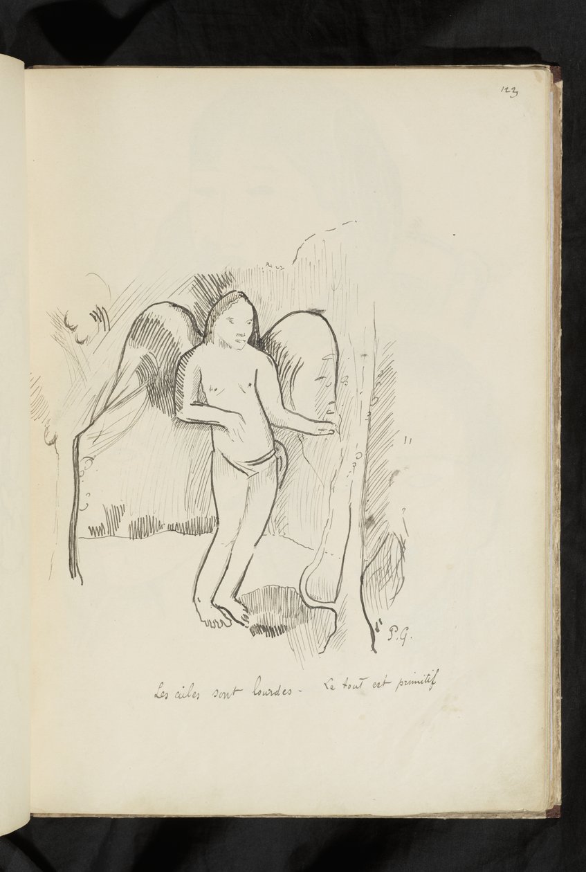 Før og etter - tegning "Vingene er tunge. Alt er primitivt" av Paul Gauguin