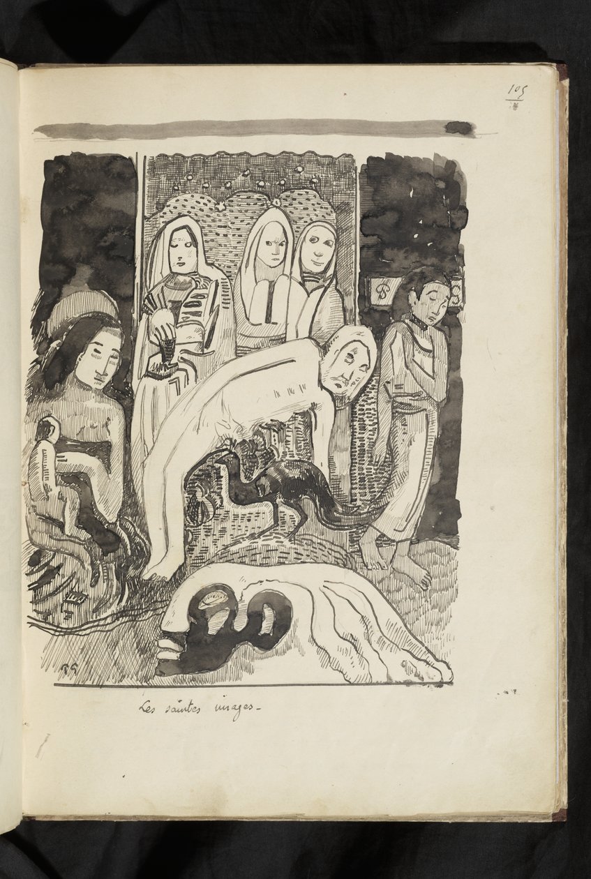 Før og etter - tegning "De hellige bildene" av Paul Gauguin