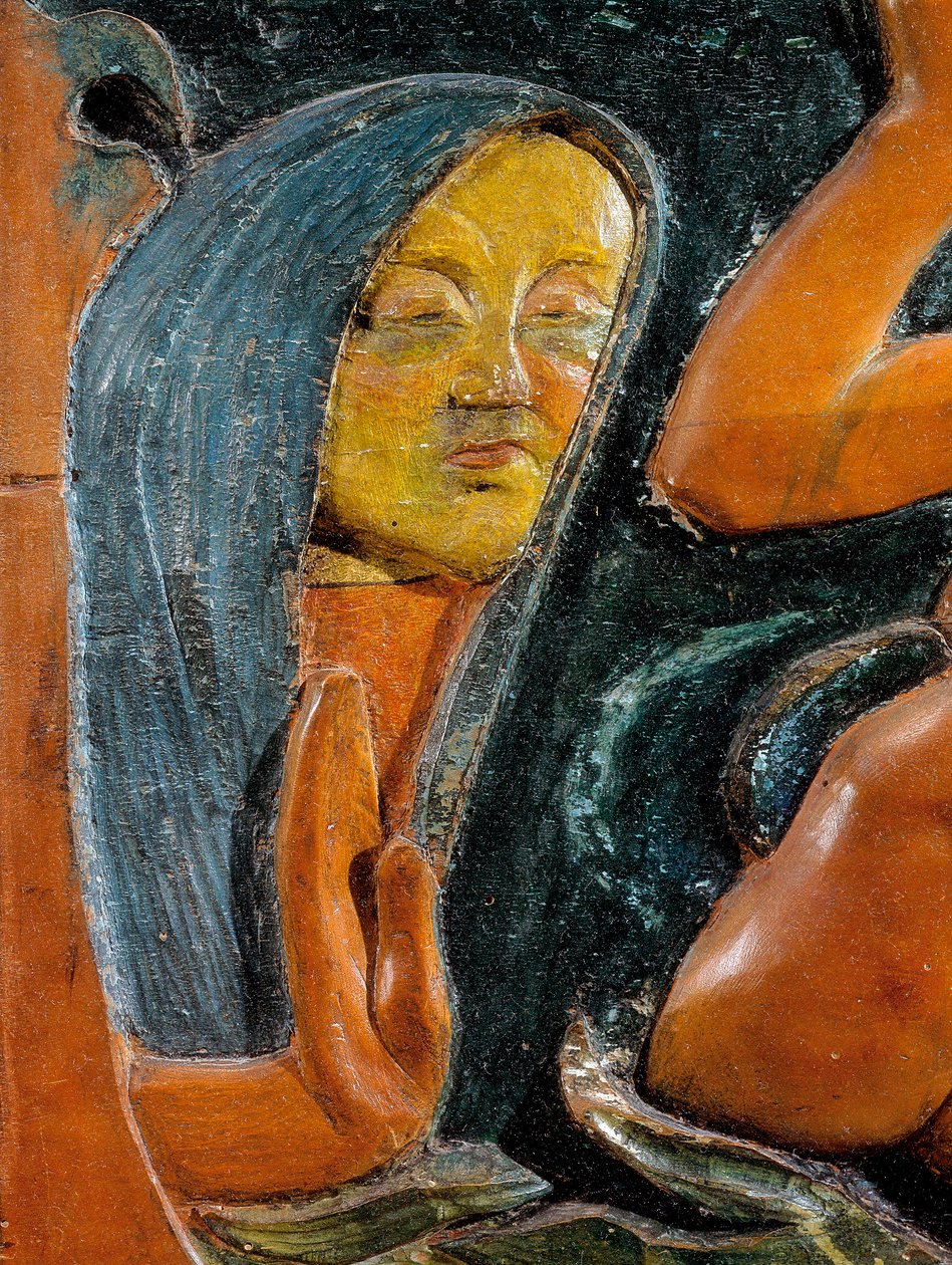 Vær mystisk (detalj) 1890 (polykrom treutskjæring) av Paul Gauguin