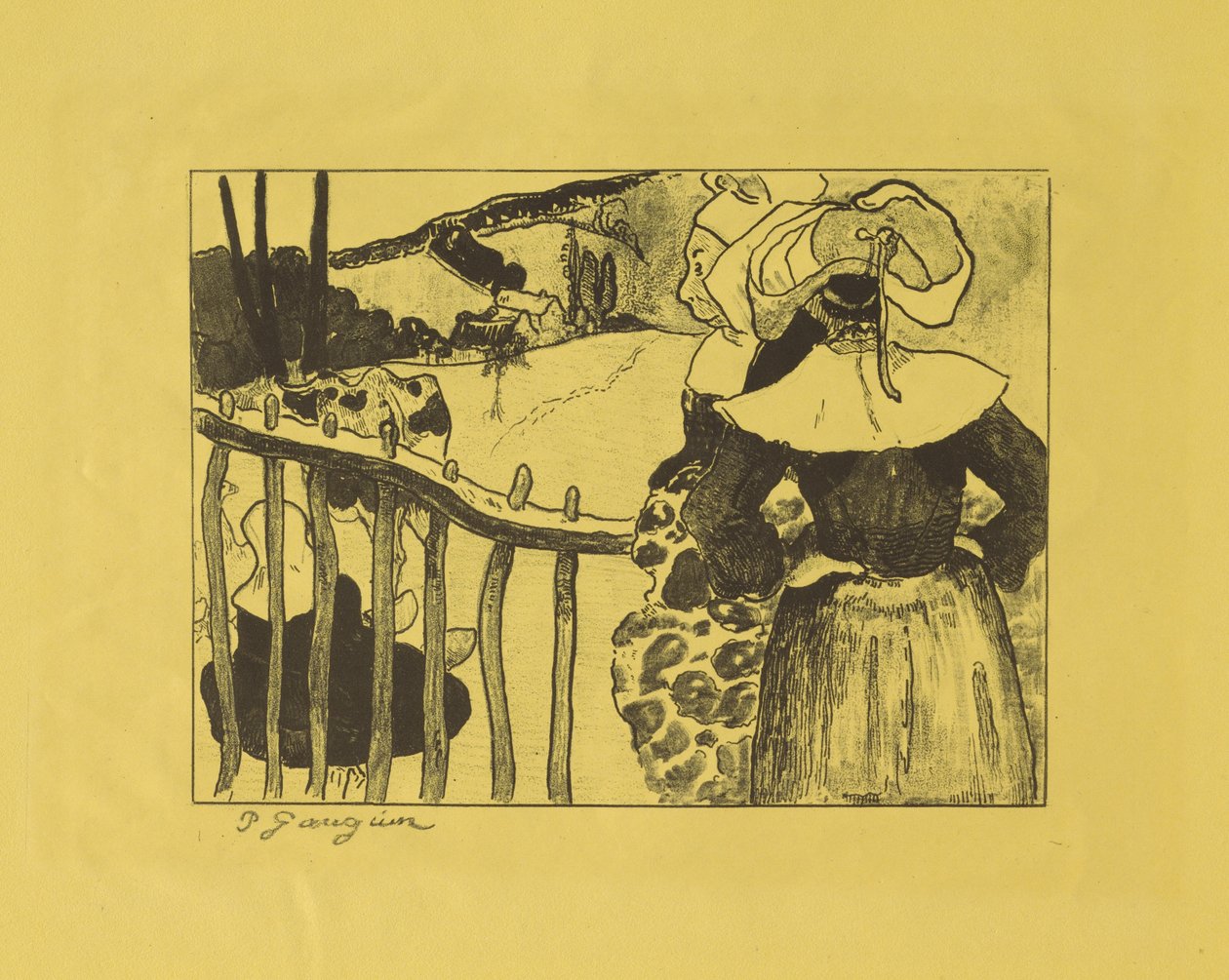 Bretonische Frauen an einem Zaun stehend av Paul Gauguin