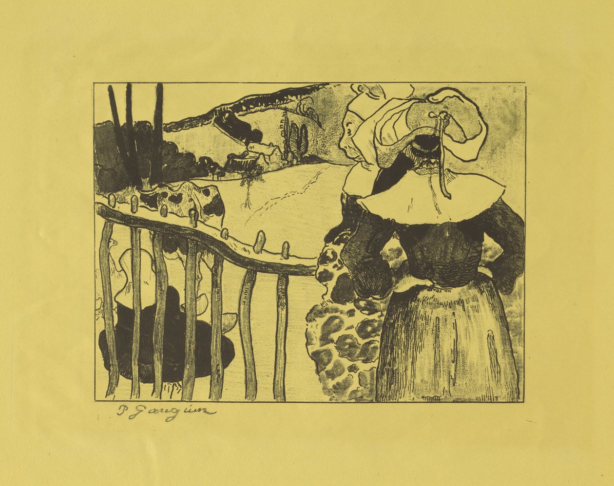 Bretonske kvinner som står ved et gjerde, 1889 av Paul Gauguin